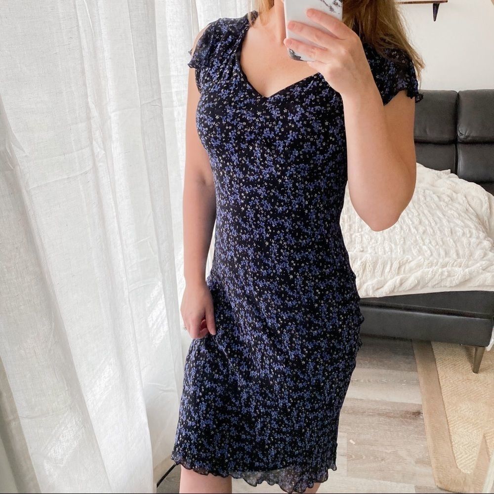 Live A Little Black Blue Floral Sheath Midi Dress